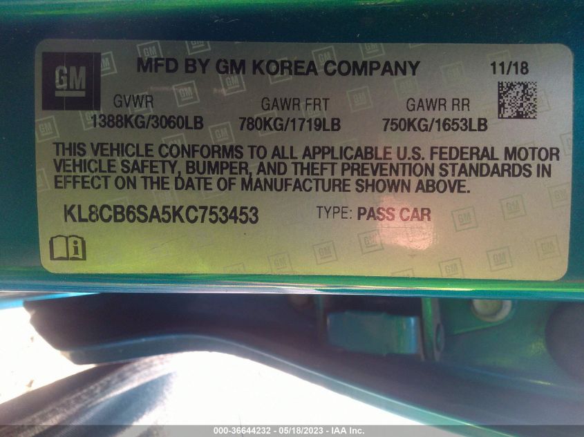 2019 CHEVROLET SPARK LS - KL8CB6SA5KC753453