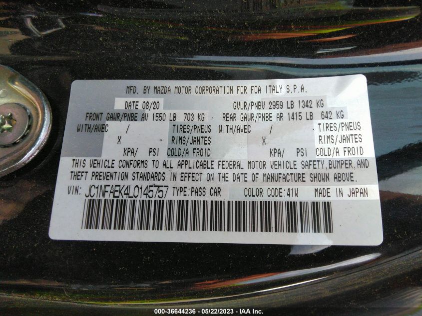 2020 FIAT 124 SPIDER JC1NFAEK4L0145757
