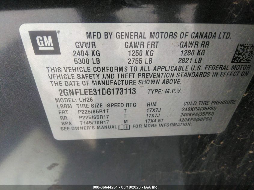 2013 CHEVROLET EQUINOX LT - 2GNFLEE31D6173113