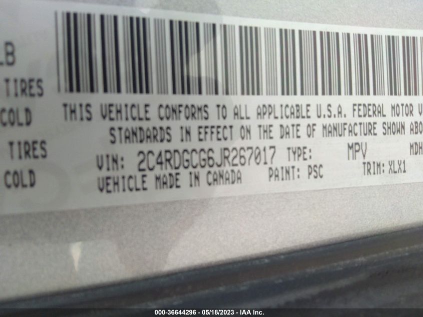 2018 DODGE GRAND CARAVAN SXT - 2C4RDGCG6JR267017