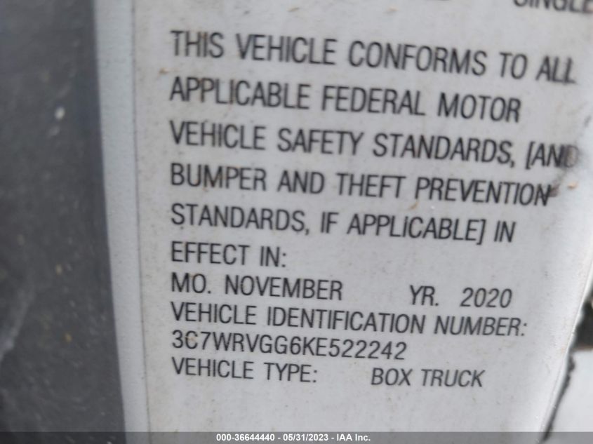 2019 RAM PROMASTER CHASSIS CAB 3C7WRVGG6KE522242