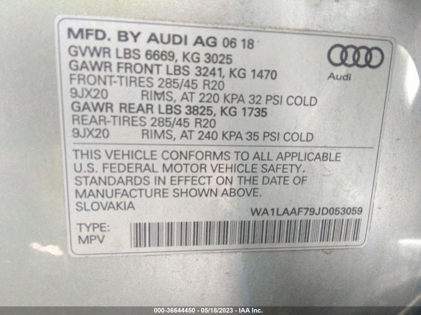 2018 AUDI Q7 PREMIUM PLUS - WA1LAAF79JD053059