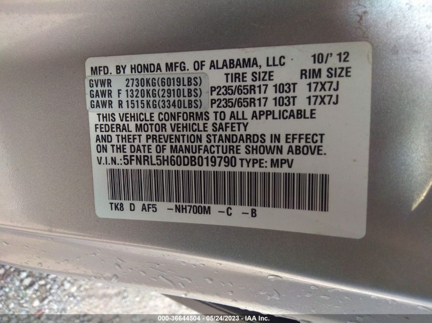 VIN 5FNRL5H60DB019790 2013 HONDA ODYSSEY no.9