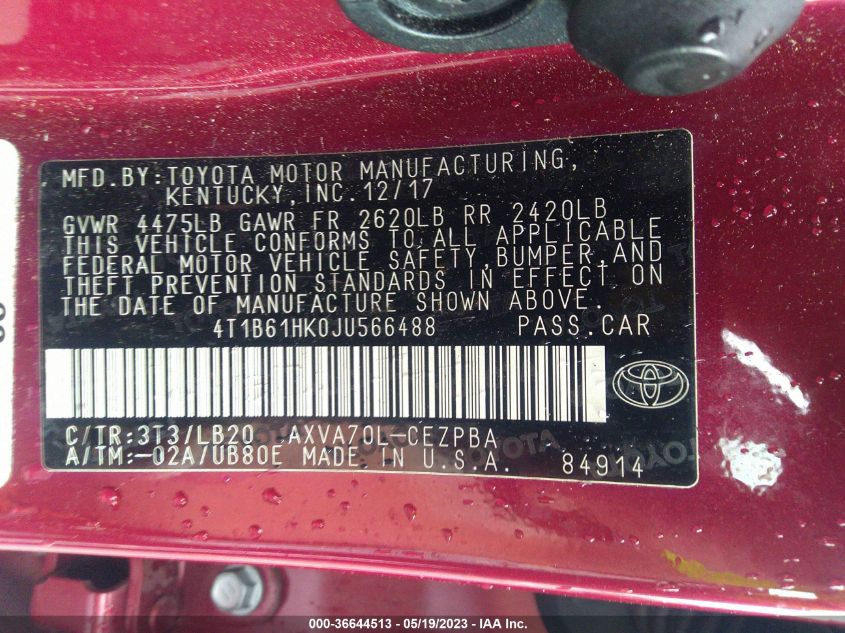 2018 TOYOTA CAMRY XSE - 4T1B61HK0JU566488