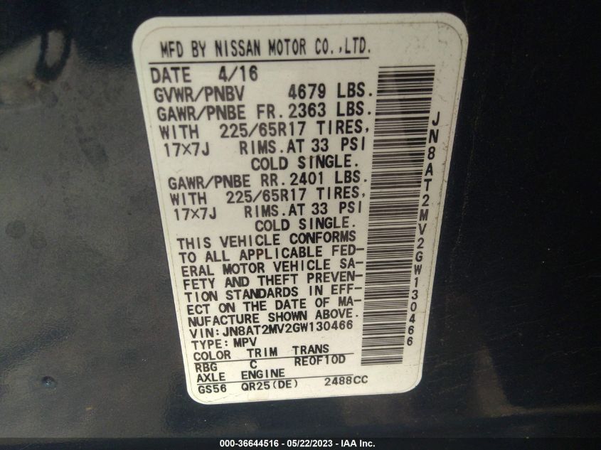 2016 NISSAN ROGUE S - JN8AT2MV2GW130466