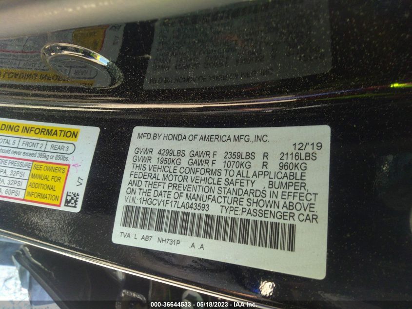 2020 HONDA ACCORD SEDAN LX - 1HGCV1F17LA043593