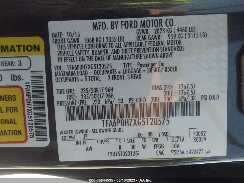 2016 FORD FUSION SE - 1FA6P0H7XG5120575