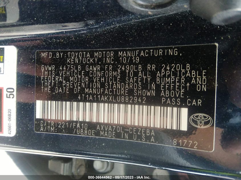 2020 TOYOTA CAMRY L - 4T1A11AKXLU882942