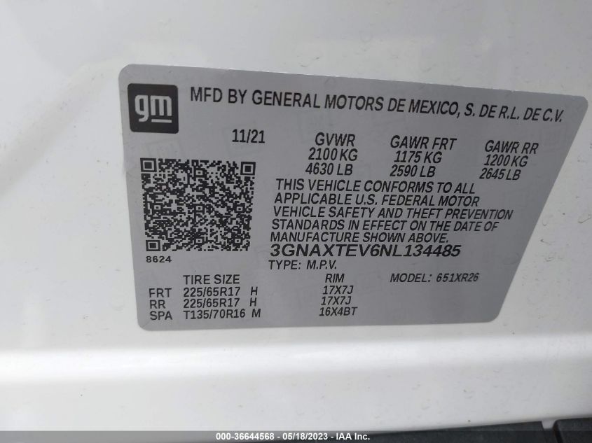 2022 CHEVROLET EQUINOX LT - 3GNAXTEV6NL134485