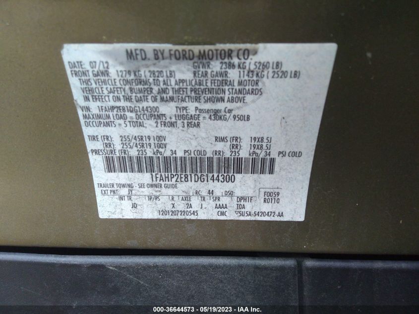 2013 FORD TAURUS SEL - 1FAHP2E81DG144300