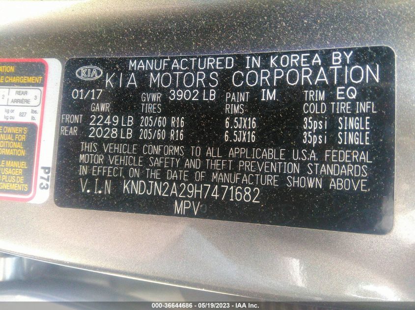 2017 KIA SOUL BASE - KNDJN2A29H7471682