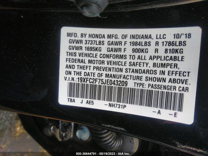 2018 HONDA CIVIC SEDAN EX - 19XFC2F75JE043209
