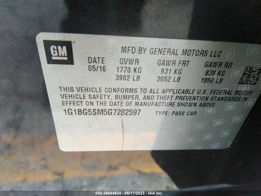 2016 CHEVROLET CRUZE PREMIER - 1G1BG5SM5G7282597