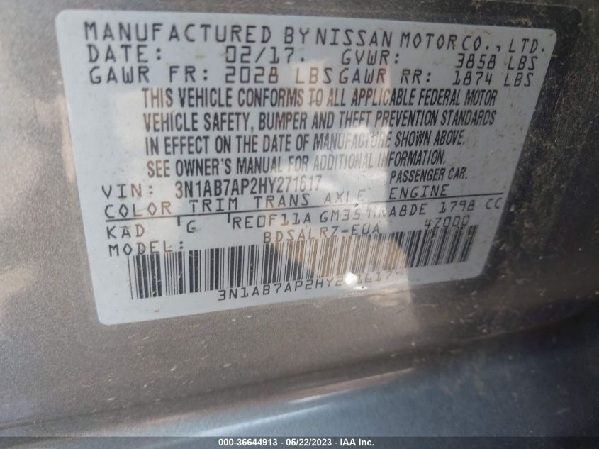 2017 NISSAN SENTRA SR - 3N1AB7AP2HY271617