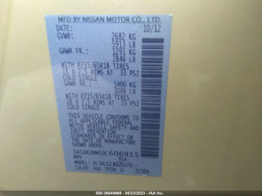 2013 NISSAN PATHFINDER SL - 5N1AR2MM5DC606915