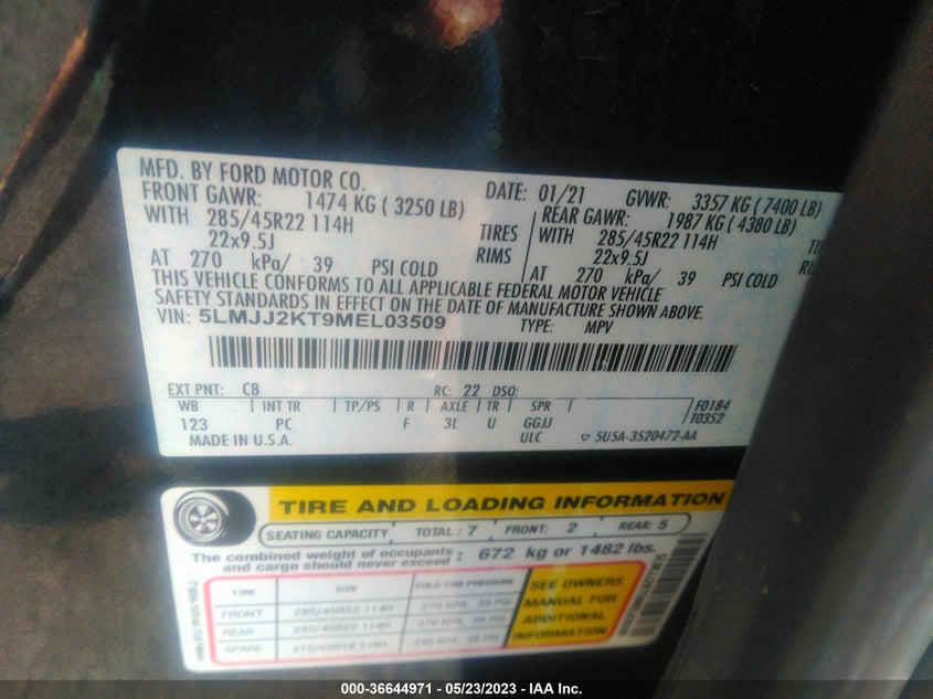VIN 5LMJJ2KT9MEL03509 2021 LINCOLN NAVIGATOR RESERVE