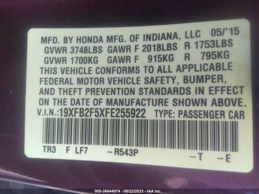 2015 HONDA CIVIC SEDAN LX - 19XFB2F5XFE255922