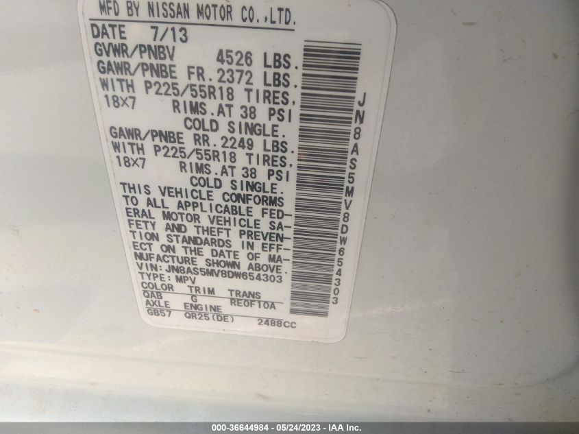 2013 NISSAN ROGUE SL - JN8AS5MV8DW654303