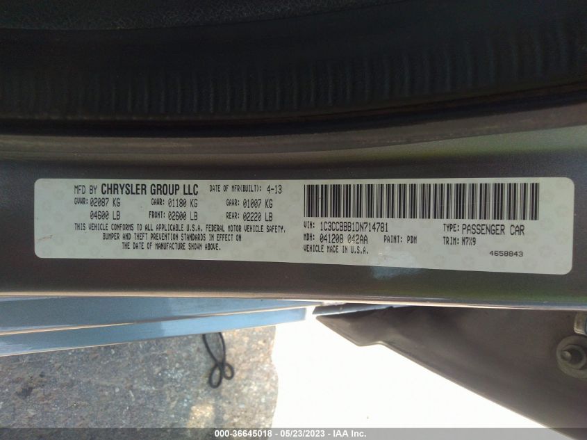 2013 CHRYSLER 200 TOURING - 1C3CCBBB1DN714781
