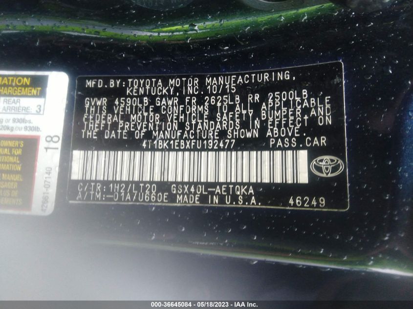 2015 TOYOTA AVALON LIMITED - 4T1BK1EBXFU192477