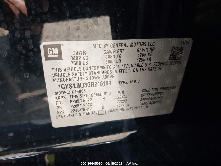 2016 CADILLAC ESCALADE ESV PREMIUM COLLECTION - 1GYS4JKJ3GR216109