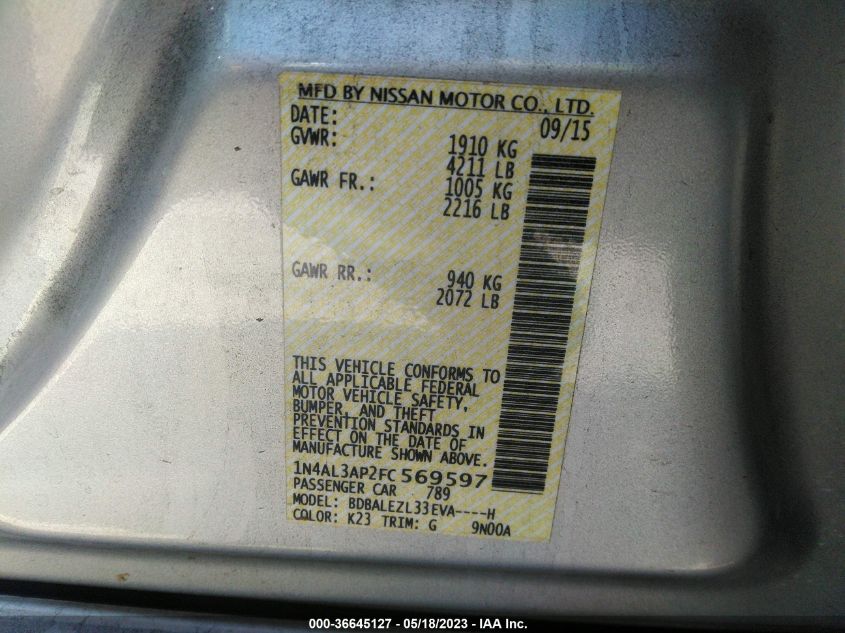 2015 NISSAN ALTIMA 2.5 S - 1N4AL3AP2FC569597