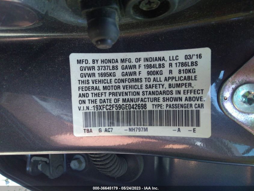 2016 HONDA CIVIC SEDAN LX - 19XFC2F59GE042698