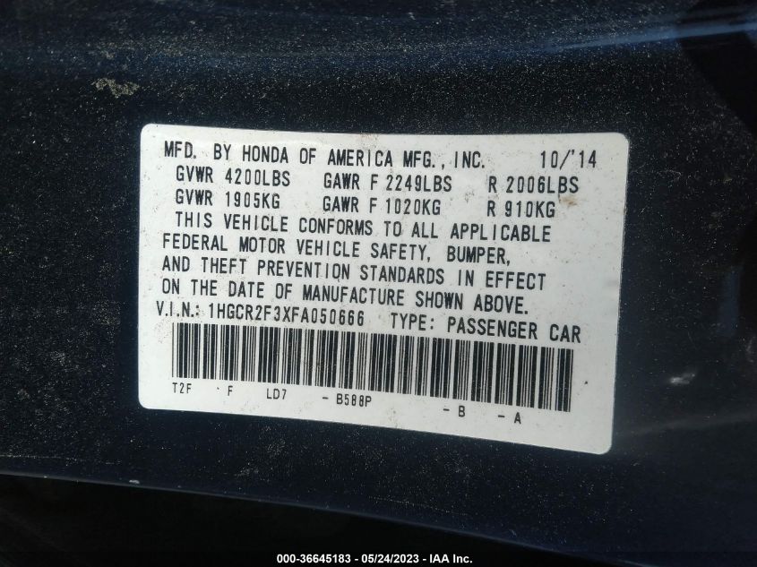 2015 HONDA ACCORD SEDAN LX - 1HGCR2F3XFA050666