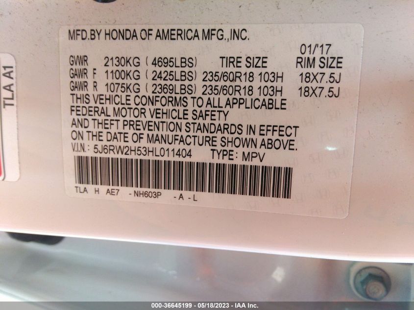 2017 HONDA CR-V EX - 5J6RW2H53HL011404