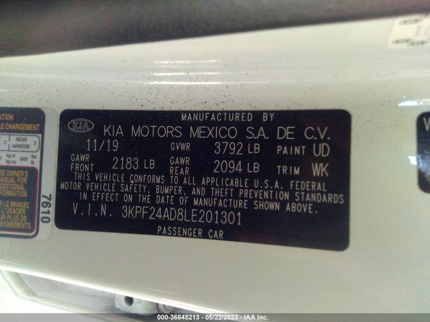 2020 KIA FORTE LXS - 3KPF24AD8LE201301