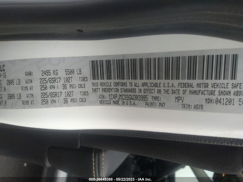 2016 JEEP CHEROKEE LATITUDE - 1C4PJMCS9GW303995