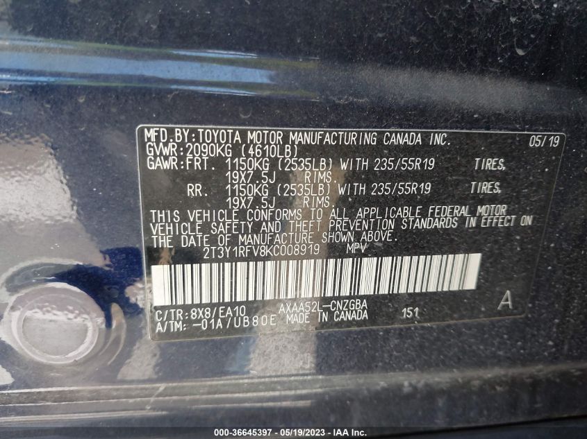 2019 TOYOTA RAV4 LIMITED - 2T3Y1RFV8KC008919