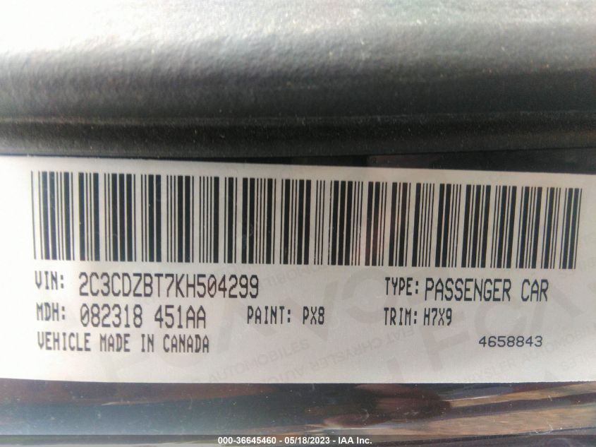 2019 DODGE CHALLENGER R/T - 2C3CDZBT7KH504299