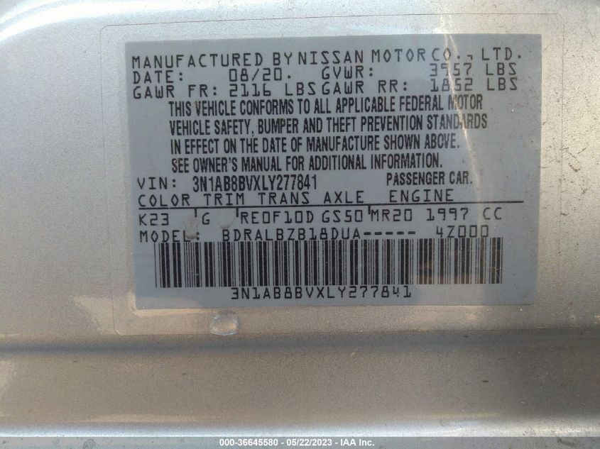 2020 NISSAN SENTRA S - 3N1AB8BVXLY277841