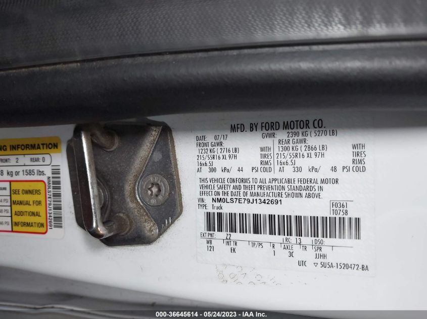 2018 FORD TRANSIT CONNECT VAN XL NM0LS7E79J1342691