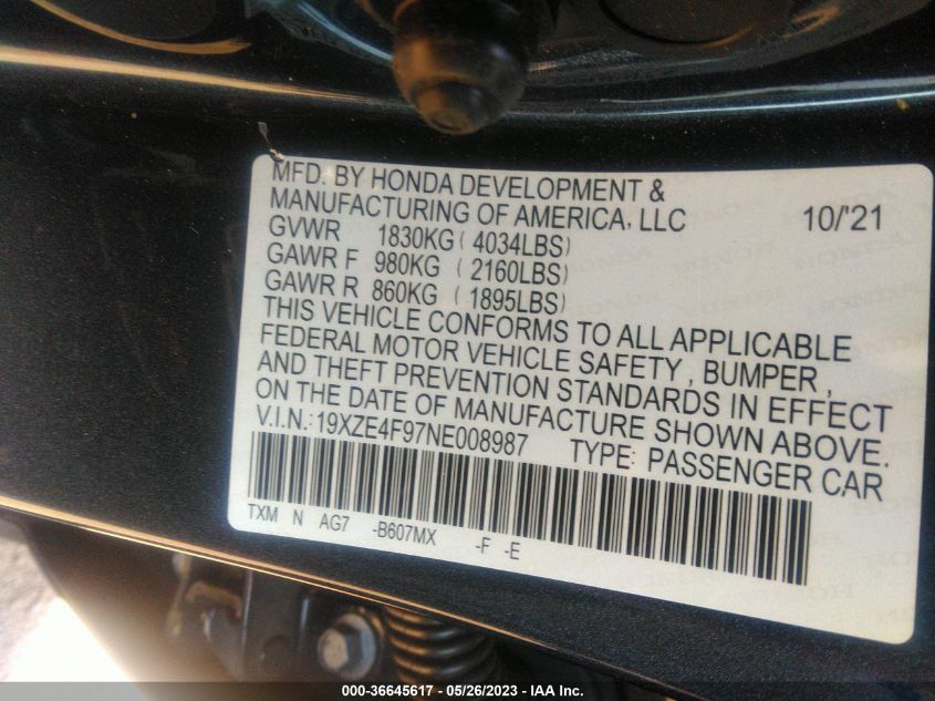 2022 HONDA INSIGHT TOURING - 19XZE4F97NE008987
