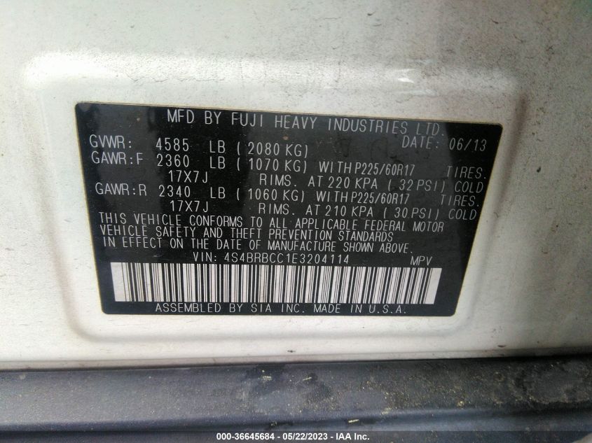 2014 SUBARU OUTBACK 2.5I PREMIUM - 4S4BRBCC1E3204114
