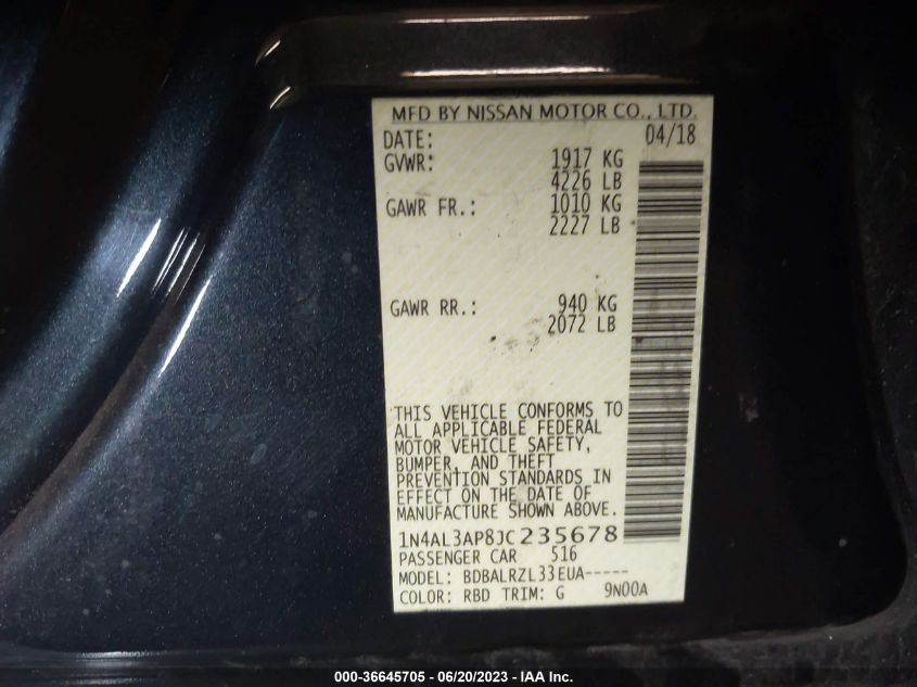 2018 NISSAN ALTIMA 2.5 SL - 1N4AL3AP8JC235678