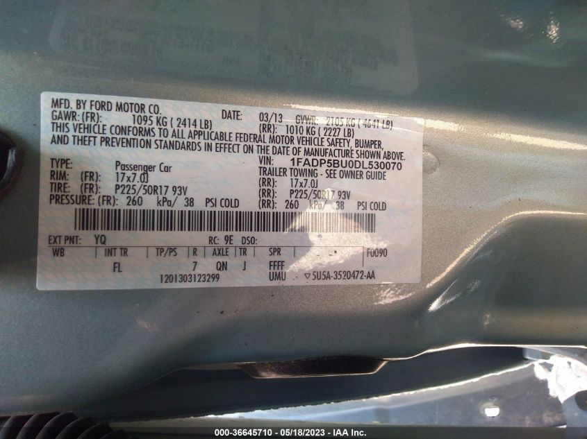 2013 FORD C-MAX HYBRID SEL - 1FADP5BU0DL530070