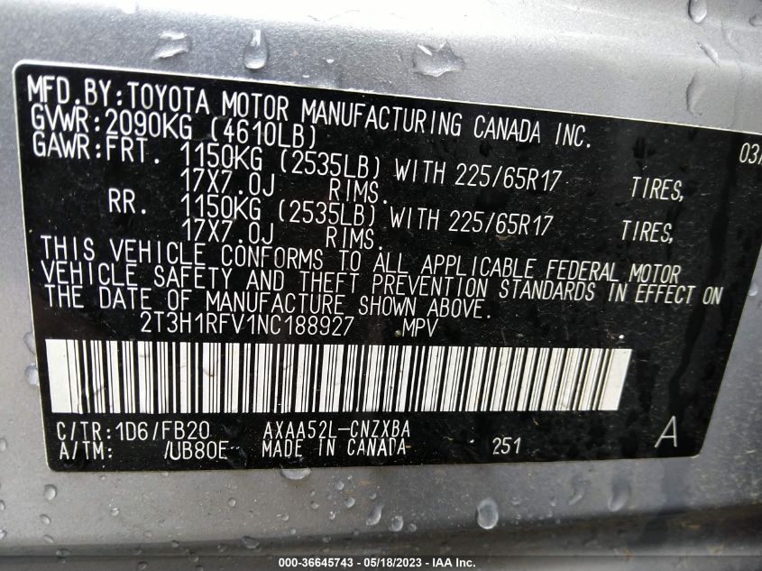 2022 TOYOTA RAV4 LE - 2T3H1RFV1NC188927