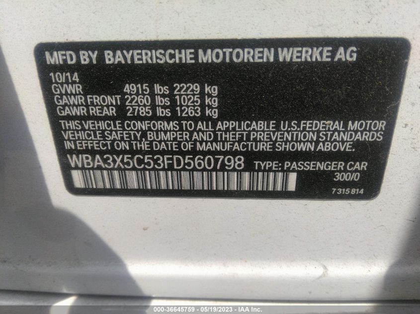 2015 BMW 3 SERIES GRAN TURISMO 328I XDRIVE - WBA3X5C53FD560798