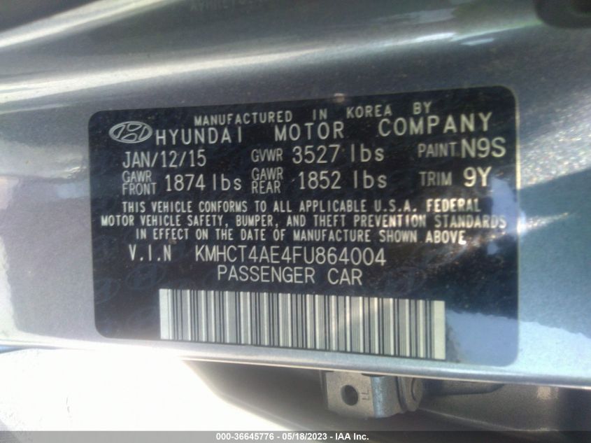2015 HYUNDAI ACCENT GLS - KMHCT4AE4FU864004