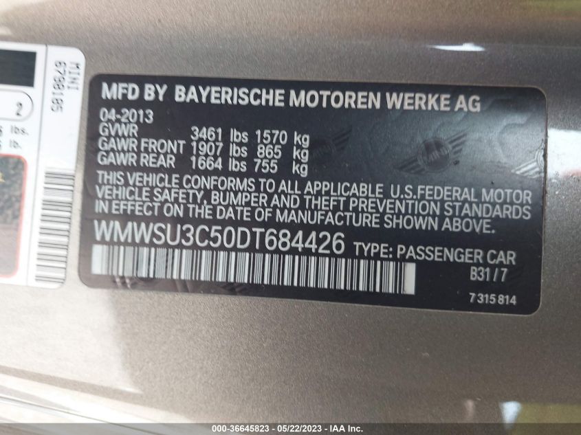 2013 MINI COOPER HARDTOP - WMWSU3C50DT684426