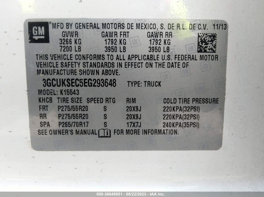 2014 CHEVROLET SILVERADO 1500 LTZ - 3GCUKSEC5EG293648