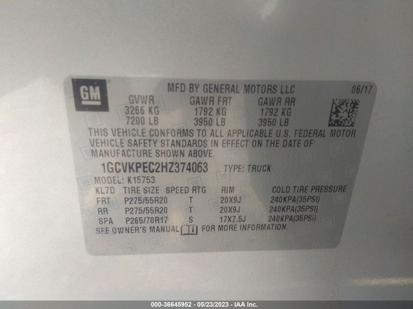 2017 CHEVROLET SILVERADO 1500 CUSTOM - 1GCVKPEC2HZ374063