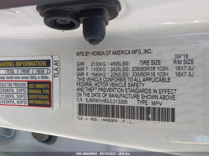 2018 HONDA CR-V EX-L - 5J6RW1H83JL013356