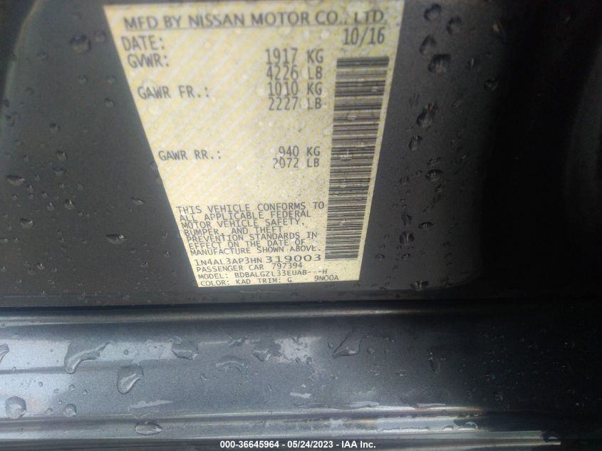 2017 NISSAN ALTIMA 2.5 S - 1N4AL3AP3HN319003
