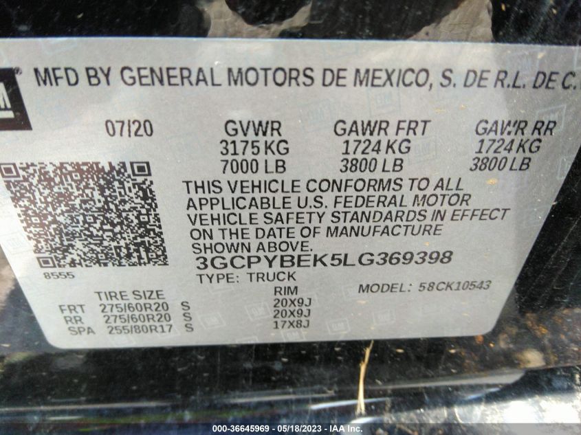 2020 CHEVROLET SILVERADO 1500 CUSTOM - 3GCPYBEK5LG369398