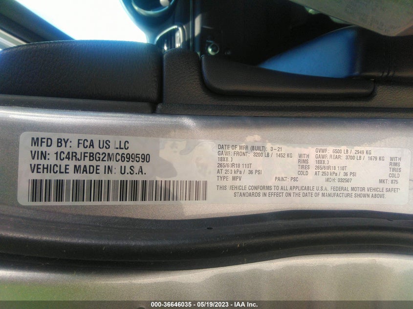 VIN 1C4RJFBG2MC699590 2021 JEEP GRAND CHEROKEE LIMITED