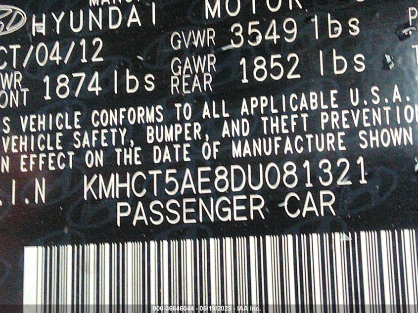 2013 HYUNDAI ACCENT GS - KMHCT5AE8DU081321